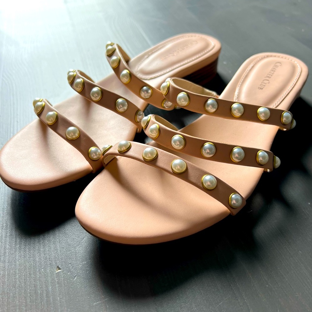 Nude sandals.